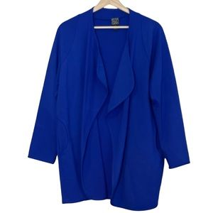Clara Sunwoo Womens Open Front Blue Knit Blazer Size S Oversized Pockets Drapey
